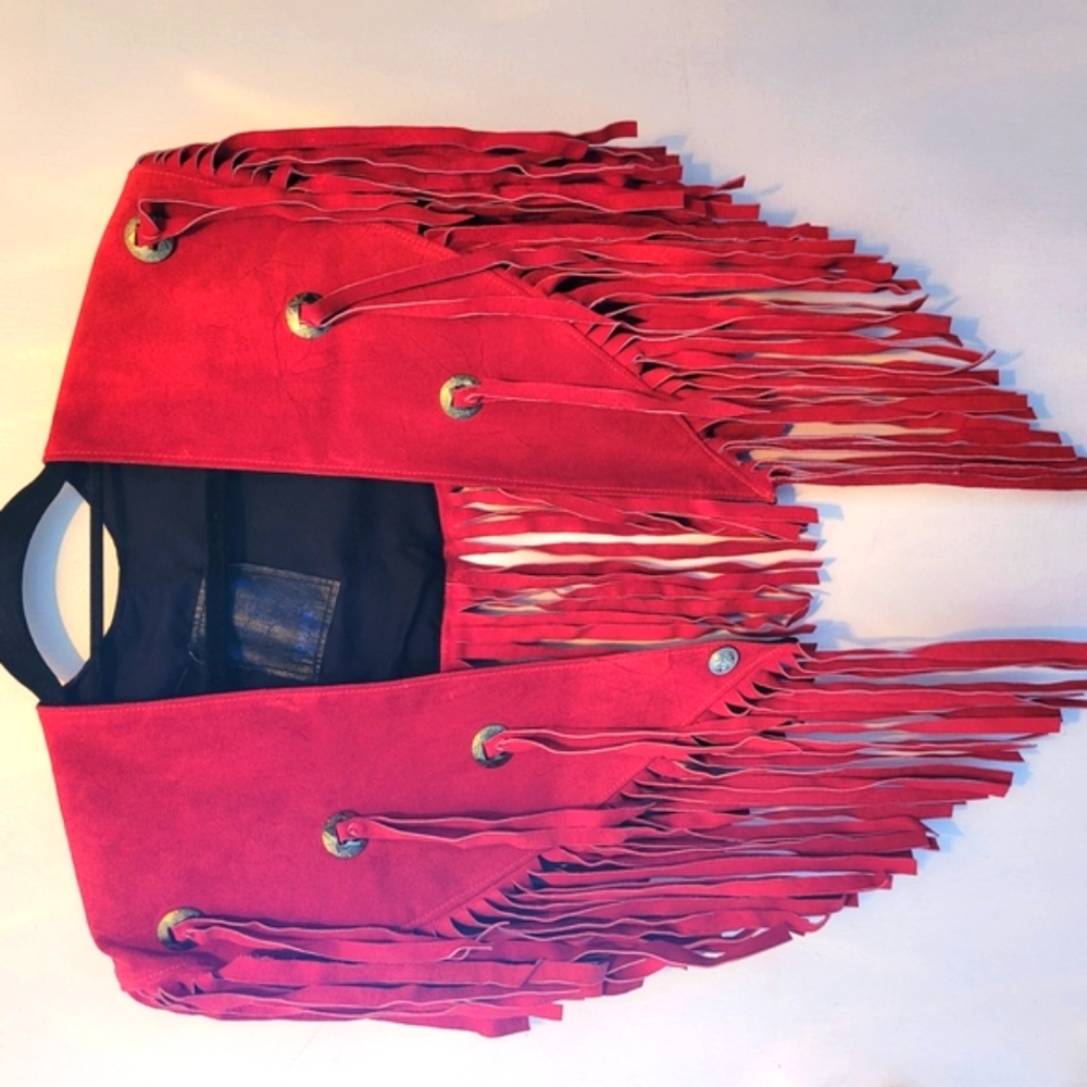 Fringed Red Suede Women's Vintage Cape